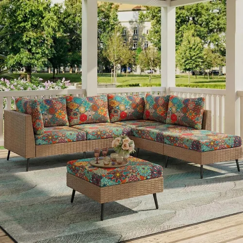 Vista 18 de hyha Fundas de cojín de sofá estampadas, fundas de sofá florales lavables para sofás con 2 cojines, fundas de cojín de patrón elástico para muebles