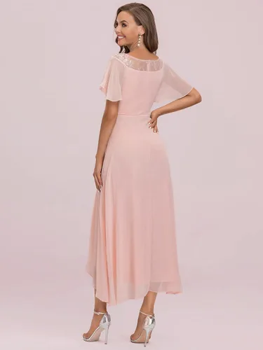 Vista 2 de Ever-Pretty Elegante vestido de dama de honor de gasa de manga corta alta y baja para mujer 0465