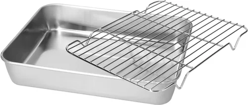 Vista 4 de Bandeja para asar, bandeja rectangular de acero inoxidable para hornear y estante para cocinar hornear (9.3 x 6.9 x 2.0 in)