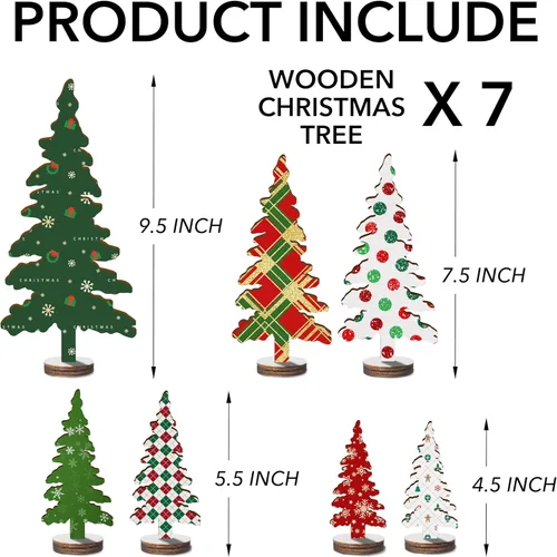Vista 2 de 7 piezas de decoración de Navidad para interiores, mini árboles de Navidad, decoraciones de Navidad para el hogar, estantes, repisas, chimenea