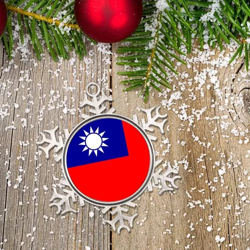 Vista 6 de Bandera nacional de peltre copo de nieve adornos de Navidad de China Taiwán bandera adornos para árbol de Navidad, decoración colgante de metal