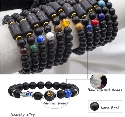 Vista 4 de yomlry 2 pulseras del zodiaco de 0.315in, pulsera de cristal curativo espiritual para mujeres y hombres, pulsera de 12 constelaciones, signo