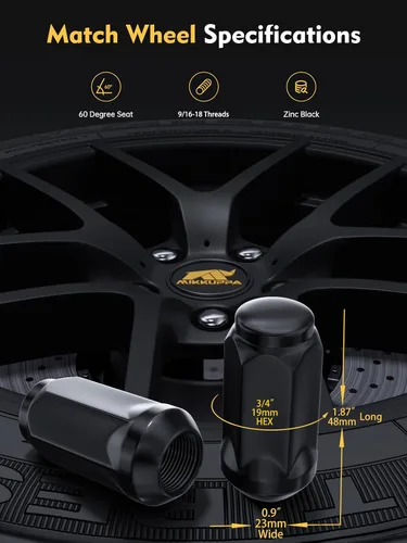 Vista 2 de MIKKUPPA Tuercas de rueda 9/16-18 - Reemplazo para Dodge Dakota 2005-2011, Durango 2004-2009, RAM 1500 2004-2009, RAM 2500 1994-2010, RAM 3500