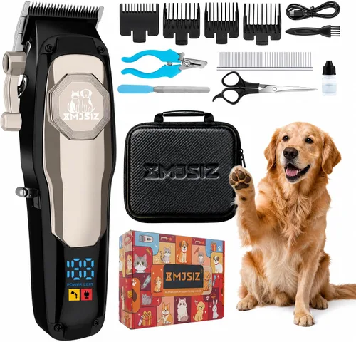 Vista 9 de Kit de aseo para perros, gatos, mascotas, cortapelos inalámbricos Negro dorado