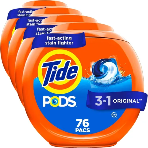 Vista 26 de Tide PODS cápsulas de detergente para lavandería, removedor de manchas 3 en 1, combatiente de olores, protector de color, 76 unidades, compatible