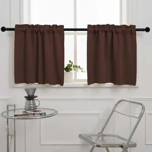 Vista 24 de Pickluc Cortina opaca de cocina de 20 pulgadas de largo, con bolsillo para barra, cortinas para ventanas pequeñas en sala de estar, sótano Beige