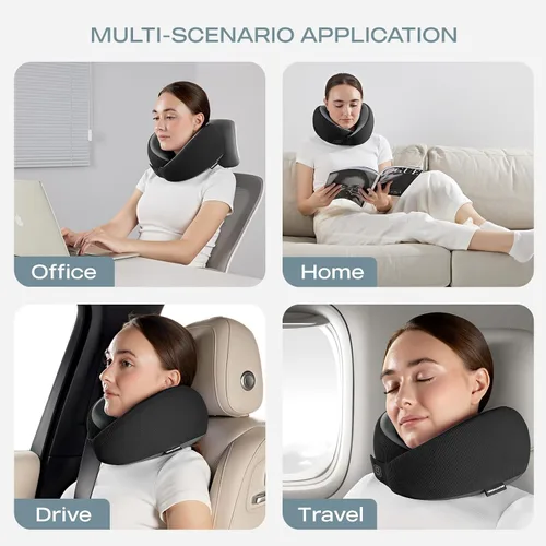 Vista 7 de Skechers Almohada de cuello de espuma viscoelástica, cómoda y transpirable, almohada de viaje para el cuello, avión para viajes, paseos en Negro