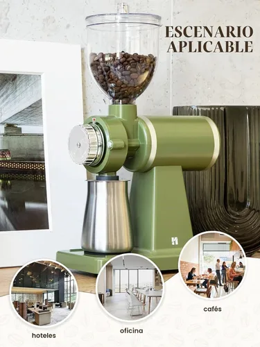 Vista 7 de Huanyu - Molinillo de café plano de 2.362 in, color verde crema retro para café casero Stainless steel burr, 8 precision grind settings, 250g