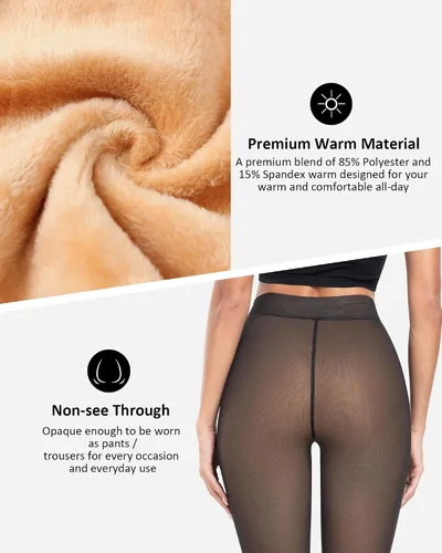 Vista 34 de NORMOV - Leggings con forro de vellón cálido para mujer, de invierno, mallas gruesas, de terciopelo, térmicas
