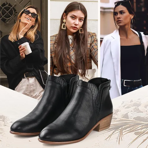 Vista 6 de SDONY Botines de tacón bajo para mujer, botines gruesos y elegantes con cremallera para mujer