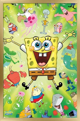 Vista 11 de Trends International Nickelodeon Bob Esponja - Póster de pared de explosión, 14.725 x 22.375 pulgadas, versión enmarcada de madera de granero