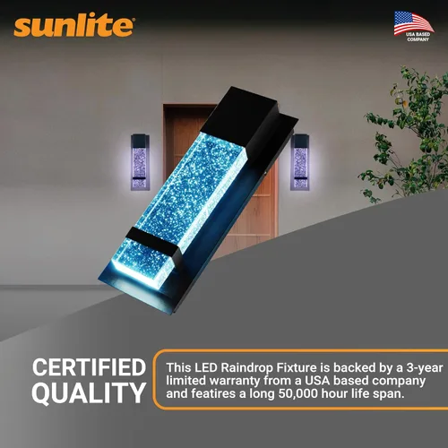 Vista 4 de Sunlite Aplique de pared LED, marco de metal negro con panel de vidrio efecto gota de lluvia, 4.75 pulgadas de ancho, luz diurna de 5000 K