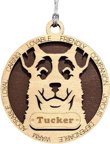 Vista 171 de Adorno de Navidad personalizado para perro Cavalier King Charles Spaniel, redondo de 3 pulgadas, madera cortada con láser de 2 capas, nombre y texto