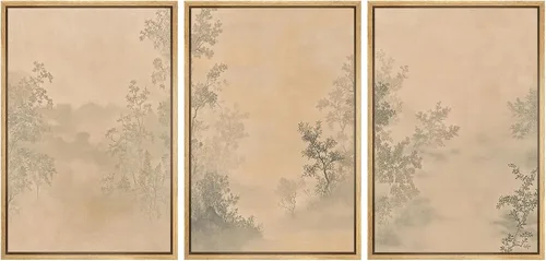 Vista 96 de MUDECOR Lienzo enmarcado para pared, juego de arte de acuarela pastel, bosque de pinos, naturaleza silvestre, ilustraciones modernas, decorativas