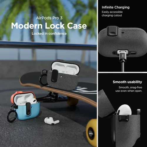 Vista 3 de VRS Design Modern Lock - Funda para Apple AirPods Pro de 3ª generación (2025), estilo protector elegante con seguridad de bloqueo compatible