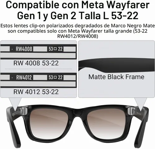 Vista 3 de HiBloks Transition/Gradient Polarized Clip-On Lens for RayBan Meta Wayfarer