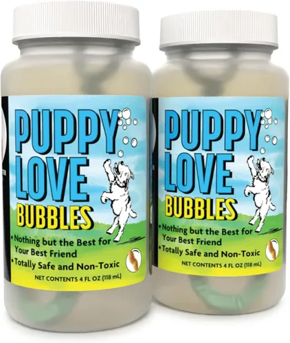 Vista 12 de Atomic Bubbles: Amor de Cachorro Burbujas: Paquete de 2 con Aroma a Tarta de Manzana - Botellas de 4oz, Juguetes Interactivos para Perros, Seguros