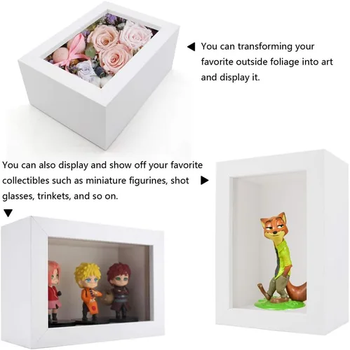 Vista 4 de Marco Shadow Box, blanco, madera, 4x6 Small, Wooden Frame, for Dried Flowers & Plant Specimen, Memory Photos & Medal, Bouquet & Trinket, Wall or