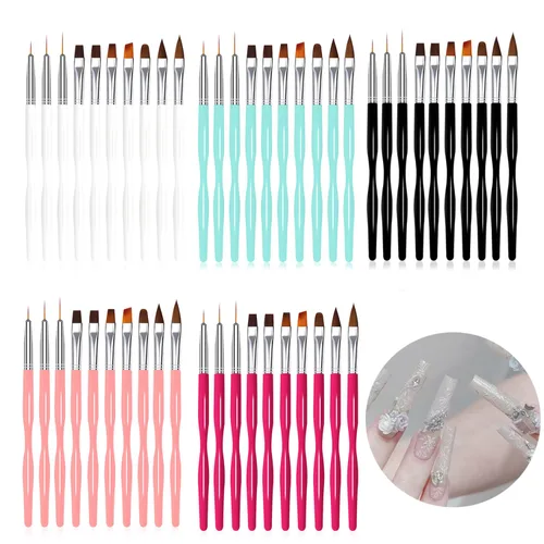 Vista 8 de Juego de 10 pinceles para arte de uñas, pinceles de gel y acrílicos para Negro