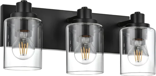 Vista 14 de Lámpara de tocador de baño de 3 luces de níquel cepillado, accesorios de iluminación sobre espejo con pantalla de vidrio transparente, modernos