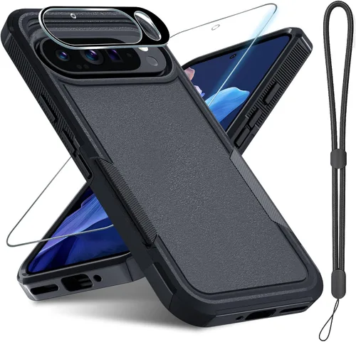 Vista 8 de Janmitta Funda para Google Pixel 9 Pro XL con protector de pantalla + protector de lente de cámara + correa de muñeca, resistente a prueba de NEGRO