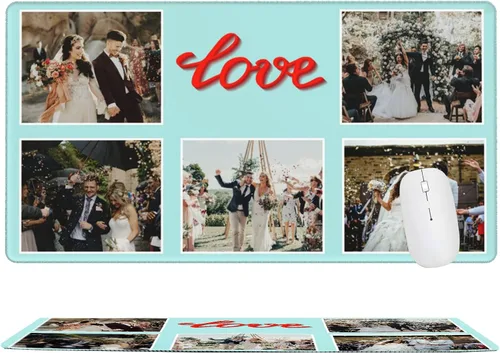 Vista 9 de Alfombrilla de mouse grande personalizada, alfombrillas de mouse personalizadas con logotipo de texto fotográfico, alfombrilla de mouse de goma 1