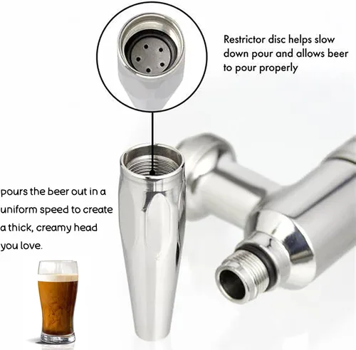 Vista 3 de Nitro Tap Stout Grifo, todo acero inoxidable Nitrógeno Draft Beer Tower Cold Brew Nitro Kegerator Draught Keg Tap con mango de grifo de cerveza