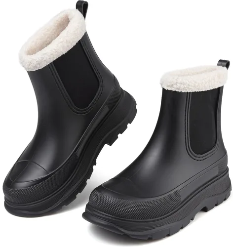 Vista 10 de Botas Chelsea de lluvia cortas para mujer, impermeables, antideslizantes en el tobillo Beige-e