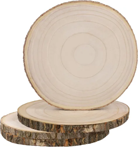 Vista 6 de Rebanadas de madera sin terminar, rebanadas de madera grandes para manualidades, centros de mesa de madera, losas de madera