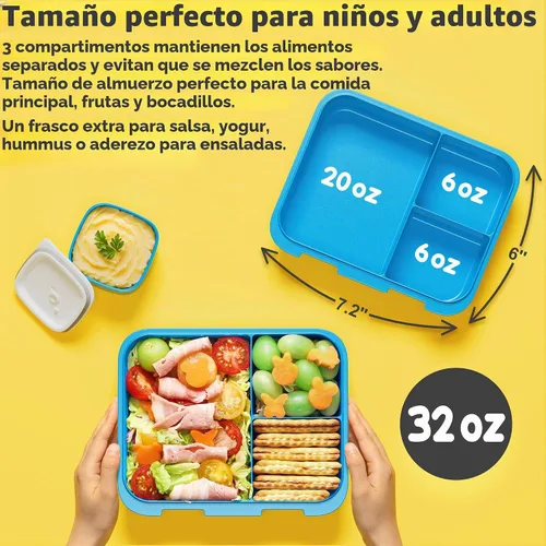 Vista 4 de Fimibuke Lonchera Bento para Niños - Contenedor de Snacks Bento para Niños Pequeños con 3 Compartimentos, Botella de Agua de Acero Inoxidable, Bolsa