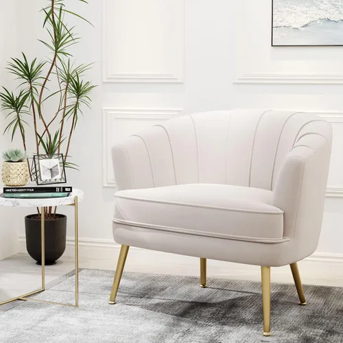 Vista 3 de Silla de acento de terciopelo Andeworld, silla de sofá individual moderna tapizada, sillón de club barrel cómodo para sala de estar con patas