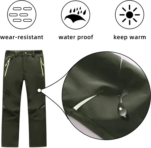 Vista 4 de MEILONGER Pantalones de senderismo Softshell para niños y niñas, con forro polar, pantalones de esquí para nieve, impermeables, para exteriores