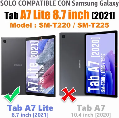 Vista 7 de Funda para Samsung Galaxy Tab A7 Lite 2021 8.7'' SM-T220/T225/T227 con Protector de Pantalla Soporte para Lápiz [Correa de Mano Giratoria 360]