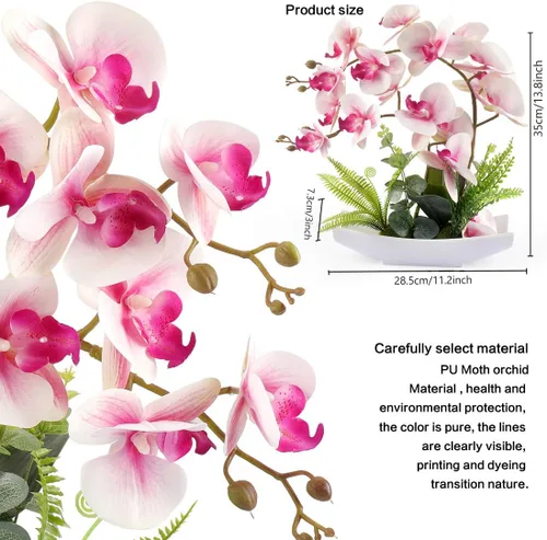 Vista 3 de YOBANSA - Orquídeas artificiales de seda estilo bonsai con maceta arreglos artificiales ideales para la decoración del hogar.