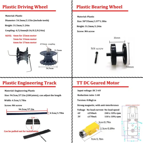 Vista 4 de Kit profesional de chasis de coche tanque con 2 pistas de plástico y motor TT de 2 piezas, plataforma de chasis de tanque de oruga TT02 para Arduino