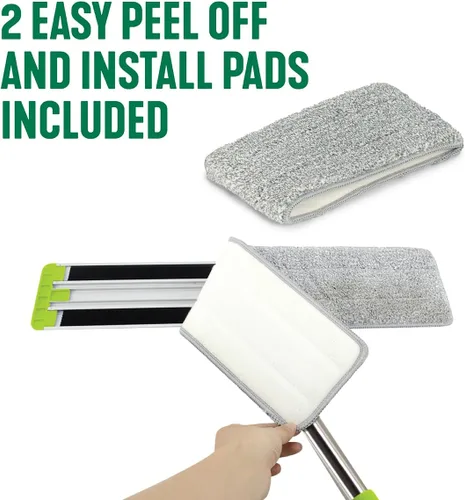 Vista 3 de Pine-Sol Mopa plana de microfibra – Herramienta de limpieza de suelos húmedos y secos con 2 almohadillas reutilizables – Multisuperficie para quitar