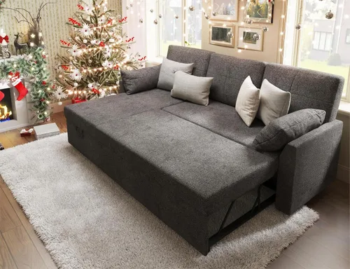 Vista 16 de VanAcc - Sofá cama con sofá cama extraíble de 2 en 1 con sofá cama extraíble con chaise de almacenamiento para sala de estar, cómodo sofá cama, Beige