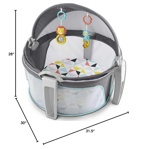 Vista 20 de Fisher-Price Moisés Portátil On-The-Go Baby Dome, Espacio de Juego de Viaje con Juguetes de Desarrollo para Recién Nacidos y Toldo, Windmill