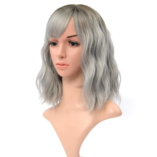 Vista 16 de VCKOVCKO - Peluca de cabello castaño claro rizada con flequillo de aire, onda natural rizada, peluca corta estilo Bob para mujer, longitud hasta