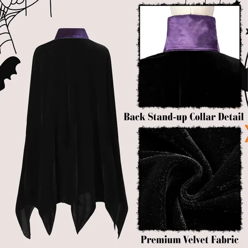 Vista 6 de Capa de vampiro, capa de terciopelo negro con cuello para disfraz Negro y púrpura
