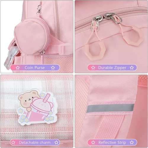 Vista 7 de TOTEXISAP Mochila para niñas, mochila escolar para niñas, mochila escolar grande para niños, estudiantes, escuela primaria.., Rosado-2, Unicornio