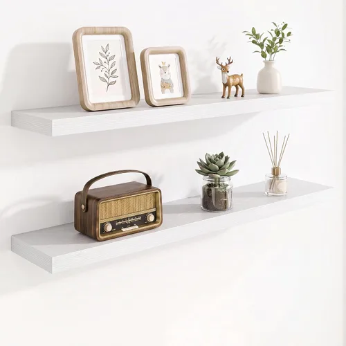 Vista 49 de Marsmiles 12in Depth Floating Shelves, 12x12x1.4, Rustic Brown, Set of 3 Marrón rústico