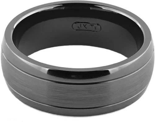 Vista 2 de Anillo de titanio negro hecho a mano 0.276 in de ancho, ajuste cómodo, anillo personalizable con ranuras dobles