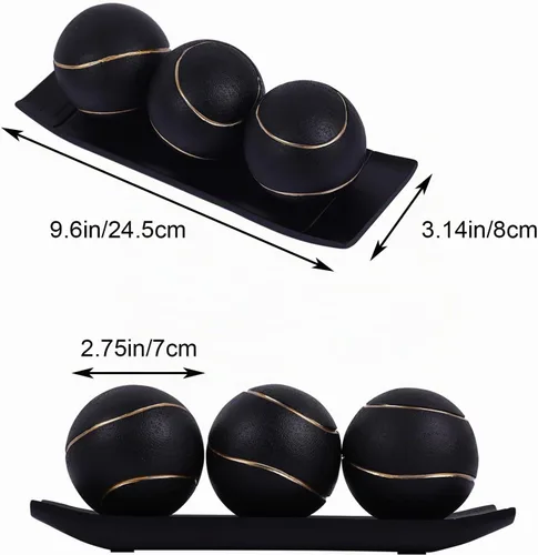 Vista 2 de LCCCK Juego de bandeja decorativa con bolas, soporte de TV de orbes decorativos negro dorado, centro de mesa de centro, elegantes bolas decorativas