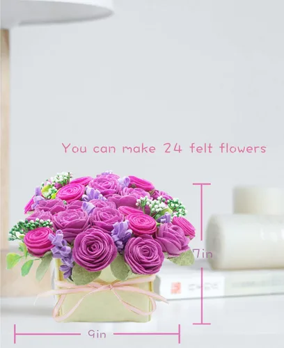 Vista 3 de BAZIMA Kit de manualidades de flores de fieltro para bricolaje, kit de fieltro de rosa y lavanda, regalos florales - Organiza flores precortadas