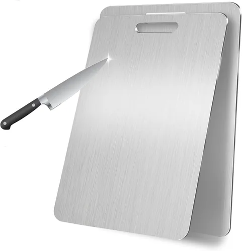 Vista 10 de Tabla de cortar de titanio, nuevas tablas de cortar de titanio 100% puro para cocina, tabla de cortar de metal de alimentos de doble cara,