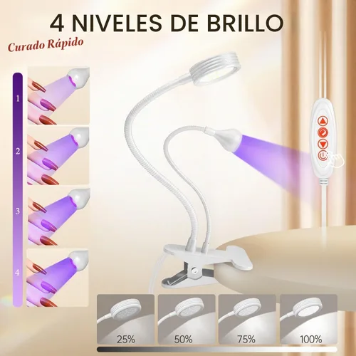 Vista 3 de AORAEM Lámpara de uñas LED UV, lámpara de uñas de doble cabeza para uñas de Blanco