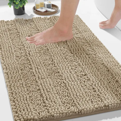 Vista 117 de Yimobra Tapetes de baño lavables, de chenilla súper suave y absorbente, para suelo y alfombra, de secado rápido, antideslizante, para bañera y Beige