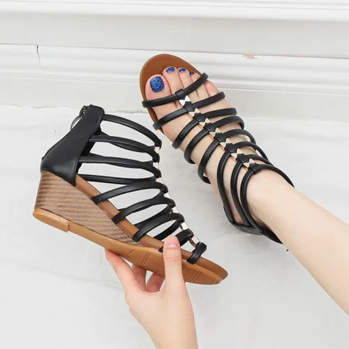 Vista 4 de SO SIMPOK Sandalias de cuña cómodas para mujer, estilo retro, para verano, playa, suaves