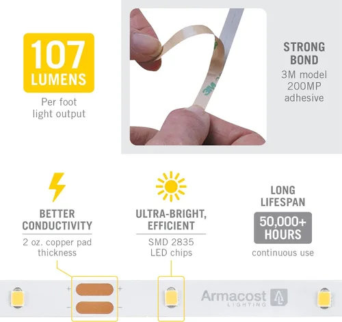 Vista 4 de Armacost Lighting RibbonFlex Home 131232 - Tira de luz LED blanca de 12 V, 30 LED/m 2700K, 16 pies (16.4 ft)